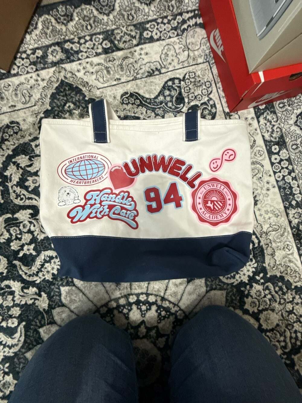 Unwell Canvas Tote Bag with Multi-Patch Design